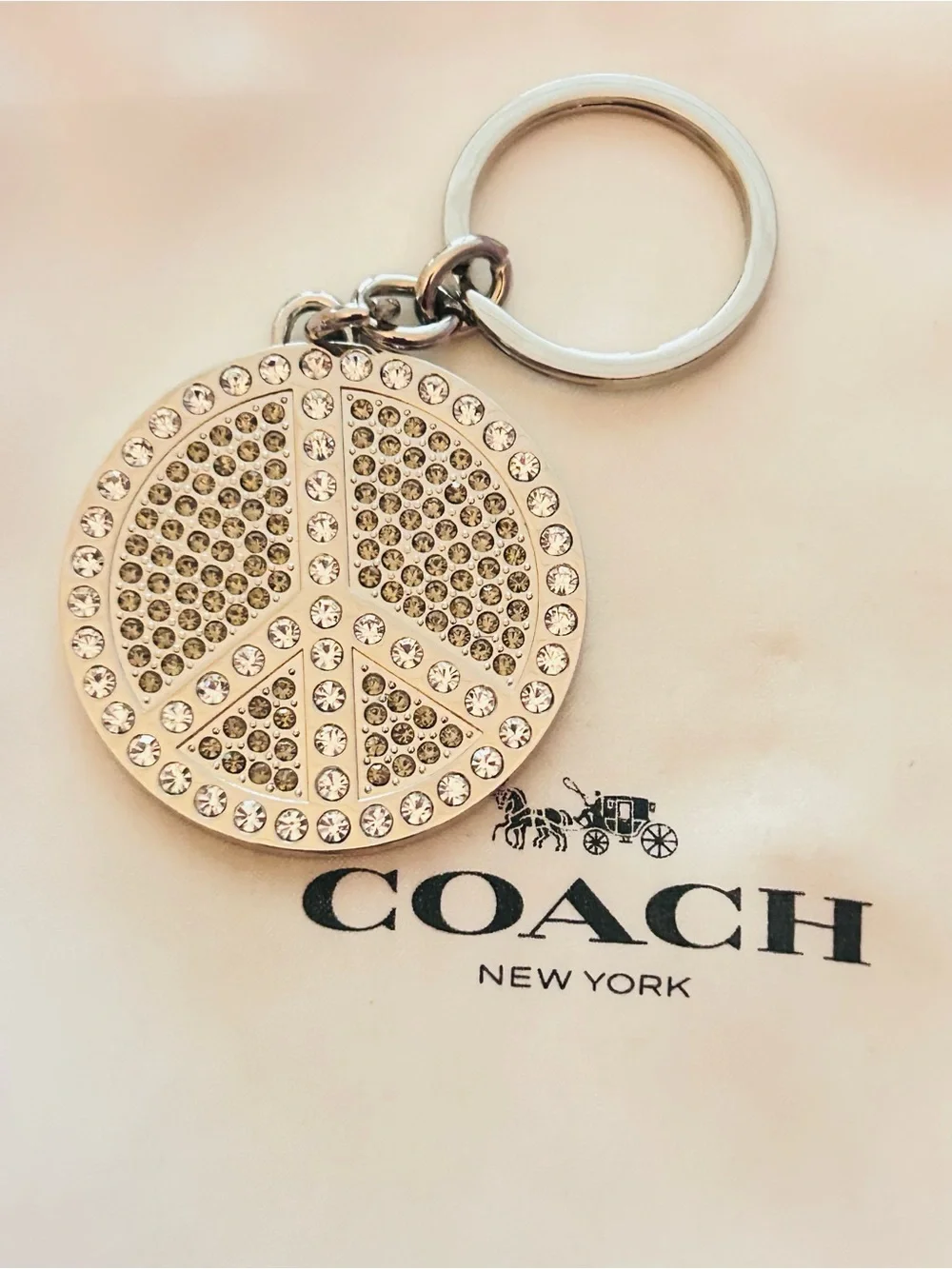 NWOT RARE Coach Y2K Swarovski Peace Sign Keychain/ Bag Charm